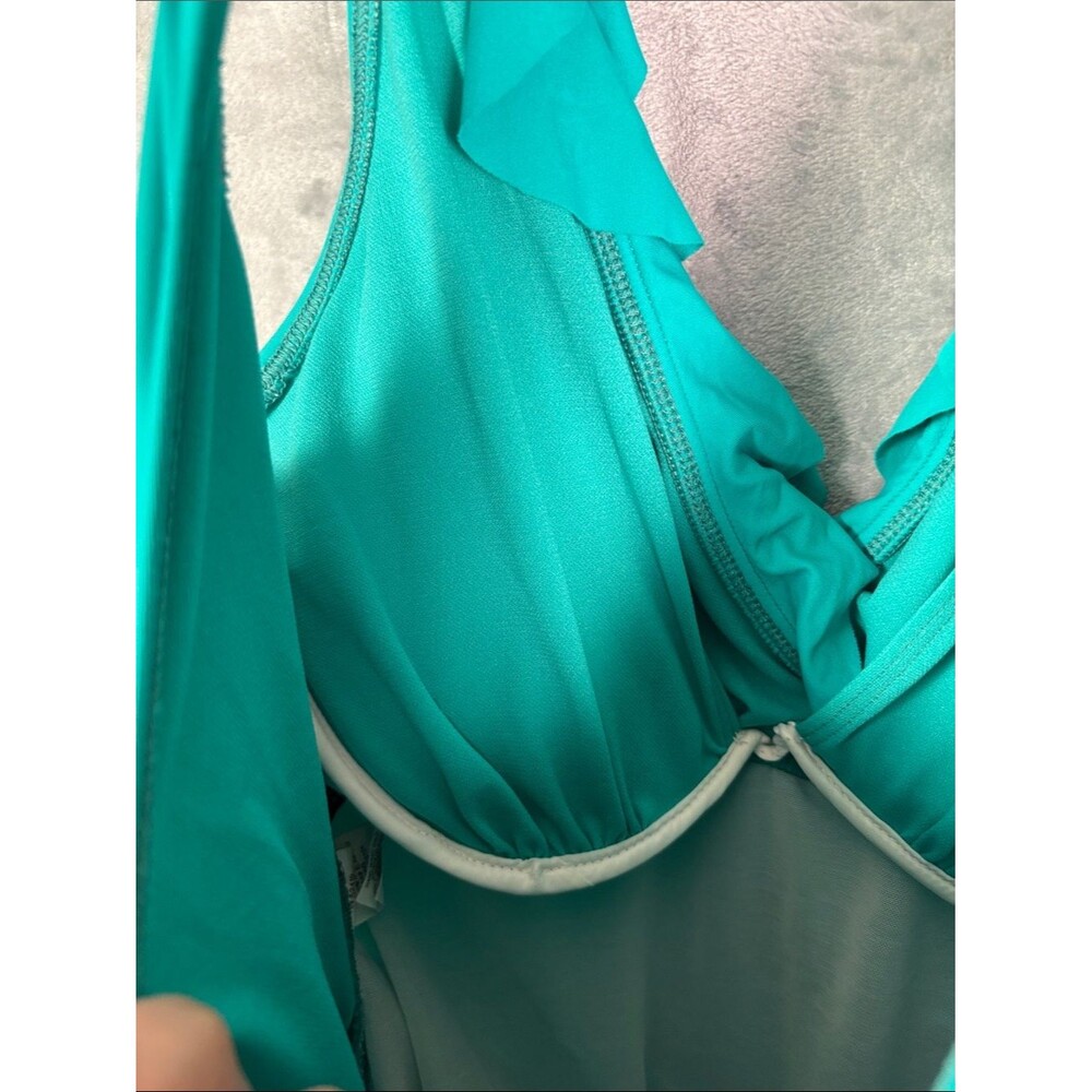 Lauren Ralph Lauren Teal Ruffle Front One Piece Bathing Swim Suit Size 14 - Picture 5 of 7